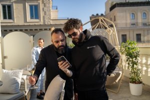 Michael Cornell from Ether/Awe and Giuseppe Lombardi from Wow Tapes on set at Hilton Aleph Rome for the 'Style of the Stay' campaign.